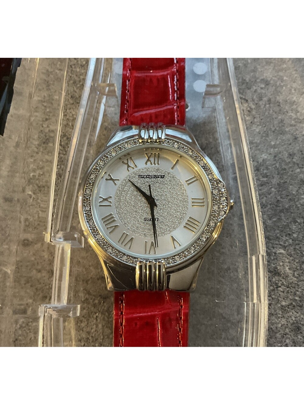 Cool Urbanology Womens Watch 36mm Silver Tone Case W/Red Band Originally Box S2